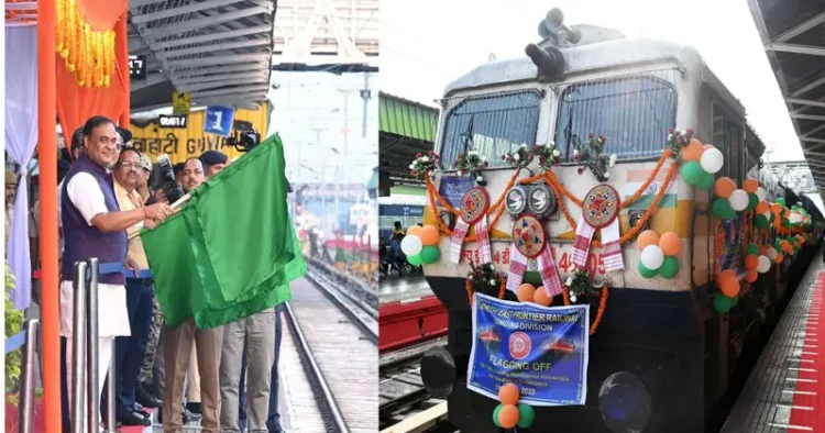 Assam CM Himanta Biswa Sarma flagging off the train