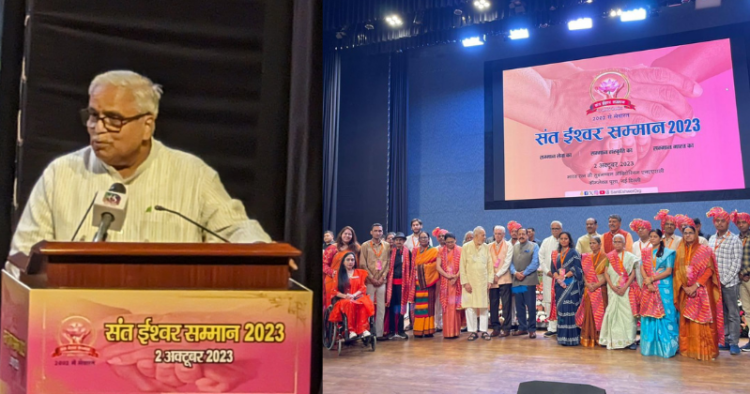 Former Sarkaryawah of Rashtriya Swayamsevak Sangh, Suresh Bhaiyyaji Joshi while addressing the  Sant Eshwer Samman 2023 
