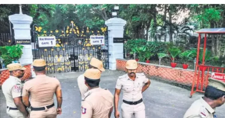 Police personnel outside the Raj Bhawan in Tamil Nadu