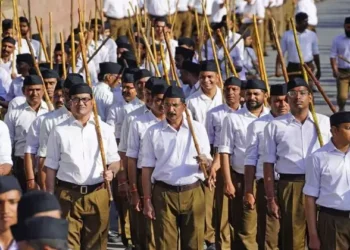 RSS members taking part in the route march