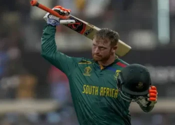 South African cricketer Heinrich Klaasen acknowledges the crowd's appreciation for his match winning knock