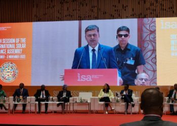 Union power and new and renewable energy minister R.K. Singh at the press conference for the sixth session of the ISA assembly, in Delhi