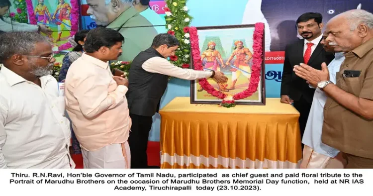 Tamil Nadu governor RN Ravi paying tributes to Marudhu Brothers