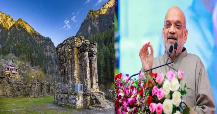 Sharda Temple in Kashmir (Left), Union Home Minister Amit Shah (Right)