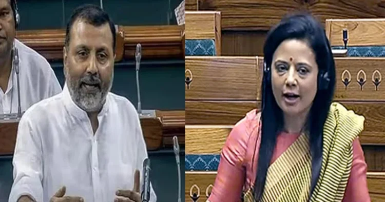 BJP MP Nishikant Dubey (Left), TMC MP Mahua Moitra (Right)