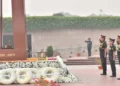 Chief of Defence Staff General Anil Chauhan lays wreath at the National War Memorial, on the occasion of 77th Infantry Day