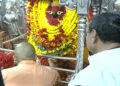 Uttar Pradesh Chief Minister Yogi Adityanath, offering prayers at the Maa Vindhyavasini Temple in Mirzapur