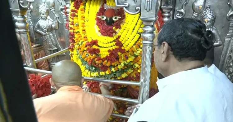 Uttar Pradesh Chief Minister Yogi Adityanath, offering prayers at the Maa Vindhyavasini Temple in Mirzapur
