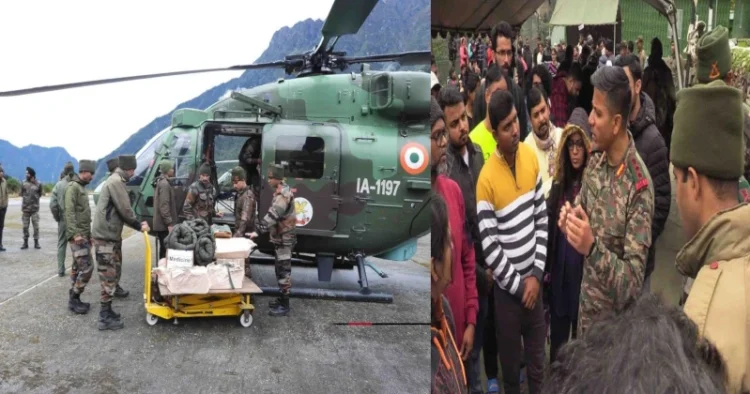 The Indian Army providing assistances to the tourists stranded in Sikkim
