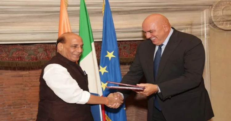 Defence Minister Rajnath Singh (Left) with Italian counterpart Guido Crosetto (Right)