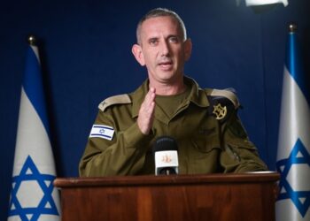 IDF Spokesperson Daniel Hagari gives a statement to the media in Tel Aviv