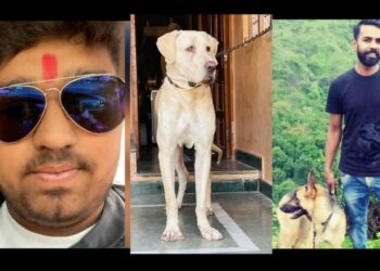 Nikhil Jaiswal with his pet Sultan (left), Sultan (center) and trainer Ravi Kushwaha (Right) (Organiser)