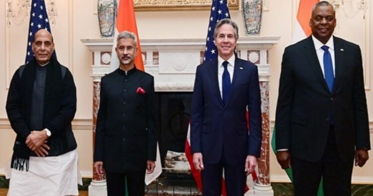 Defence Minister Rajnath Singh, External Affairs Minister S Jaishankar, Secretary of State Antony Blinken and US Secretary of Defence Lloyd J Austin