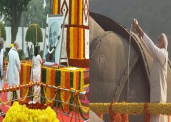 President Droupadi Murmu and other leaders pays floral tribute to Sardar Vallabhbhai Patel (Left), PM Modi pays tribute on the occasion of Sardar Vallabhbhai Patel's 148th birth anniversary (Right)