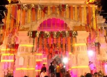 Exterior of the under construction Ram Mandir in Ayodhya