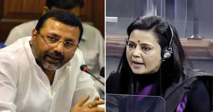 (Left) BJP MP Nishikant Dubey (Right) TMC MP Mahua Mitra