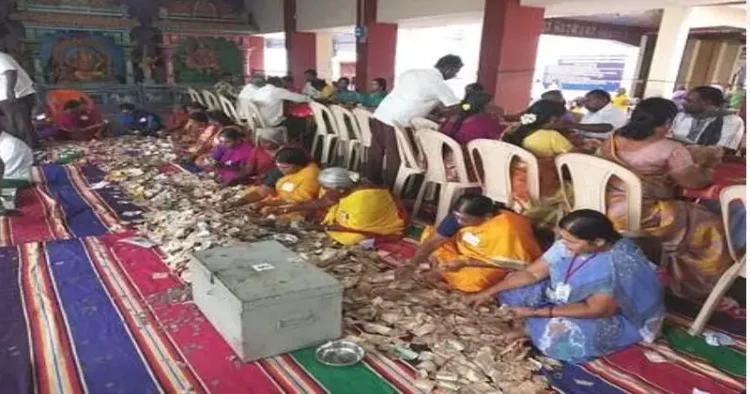 Money donated at the temples beng counted