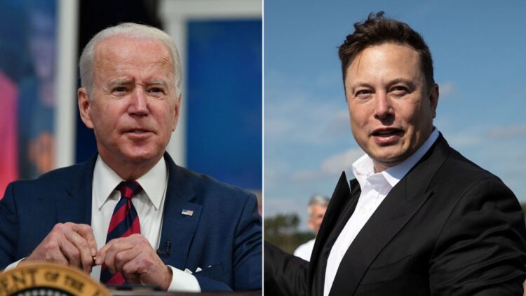 Left: US President Joe Biden, Right Tesla Chief Elon Musk