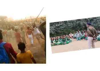 Students held by mob - left, students protest in police station : courtesy X