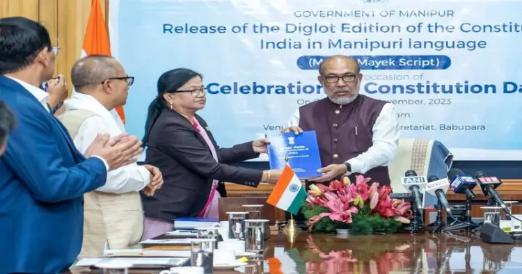 Manipur CM N Biren Singh released the Diglot Edition of the Constitution of India  written in Meetei Mayek Script