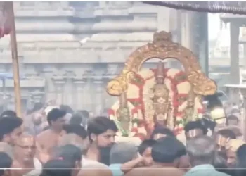 Grand procession being taken out towards Kancheepuram Varadaraja Perumal Temple