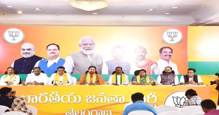 BJP State President of Telangan and Union Minister G Kishan Reddy addressing the media