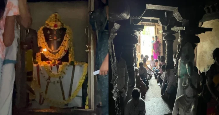 Shiva Linga at Rameshwara temple, Narasamangala (Left), Devotees at the Temple (Right)