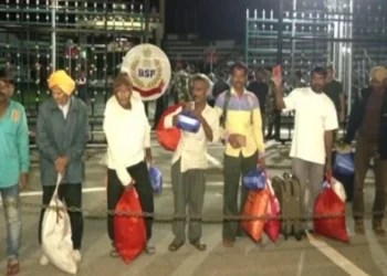 Indian fishermen who were released by Pakistan Government at Attari-Wagah Border in Punjab's Amritsar