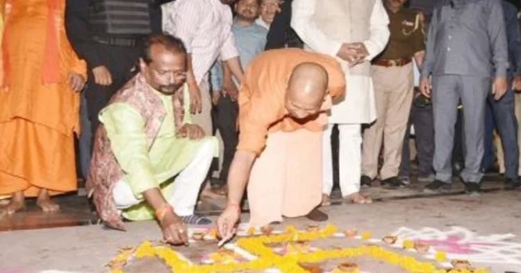 Lamp in the Bheem Sarovar area of the temple was lit by Chief Minister and Gorakshpeethadhishwar Yogi Adityanath