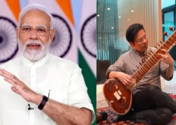 Prime Minister Narendra Modi (Left), Singapore Deputy Prime Minister Lawrence Wong with Sitar (Right)