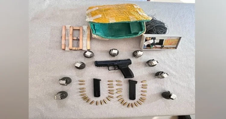 9 grenades, one pistol, 2 Magazines of pistol, 38 rounds of ammunition and an IED seized by Jammu & Kashmir Police
