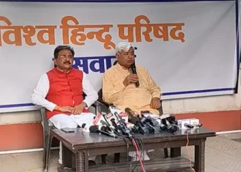 Vishwa Hindu Parishad's Central working President and senior advocate Alok Kumar briefing the media