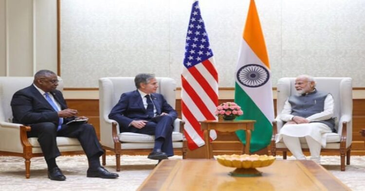 US Defence Secretary Lloyd Austin, US Secretary of State Antony Blinken and Prime Minister Narendra Modi