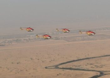 Indian Air Force's Sarang Helicopter team at Dubai Air Show