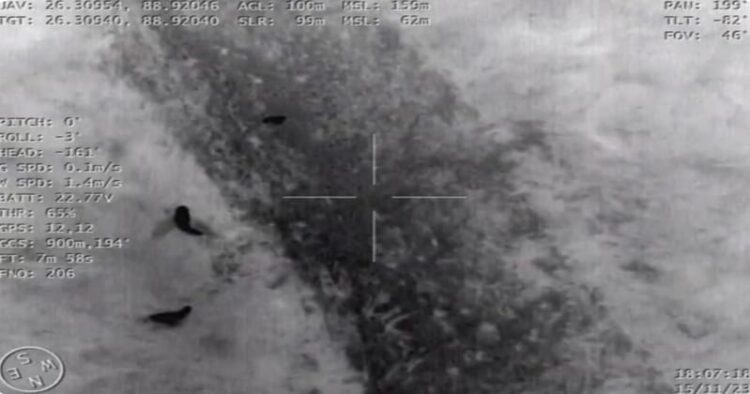 Screengrab of BSF Drone camera footage at India-Bangladesh border