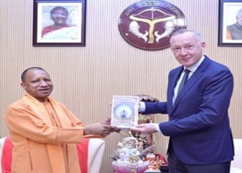 Uttar Pradesh Chief Minister Yogi Adityanath and Belgian Ambassador to India Didier Vanderhasselt