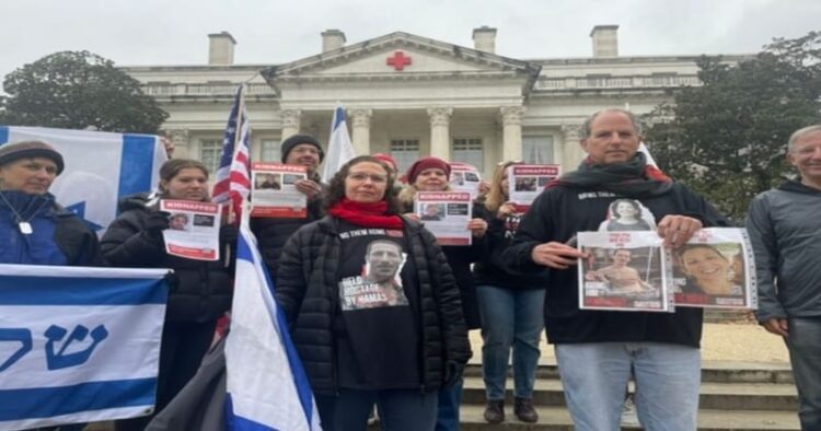 Families of Israeli hostages outside Red Cross DC