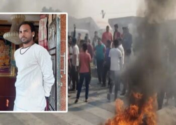 The victim Manoj Shah and the protests done by locals following his murder (India Posts)