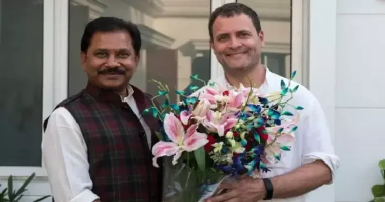 (Left) Congress MP Dheeraj Sahu (Right) Congress Leader Rahul Gandhi