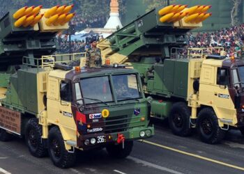 Pinaka Multi Barrel Rocket Launchers (MBRL) of the Indian Army