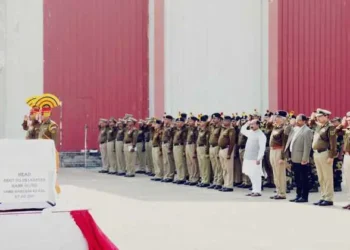 Chhattisgarh’s Dy CM, Arun Sao paying tribute to the BSF Jawan Akhilesh Rai at state hanger in Raipur