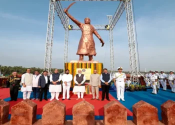 PM Narendra Modi unveils the statue of Chhatrapati Shivaji Maharaj at Rajkot Fort, in Sindhudurg