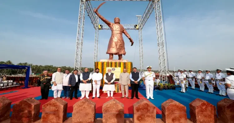 PM Narendra Modi unveils the statue of Chhatrapati Shivaji Maharaj at Rajkot Fort, in Sindhudurg