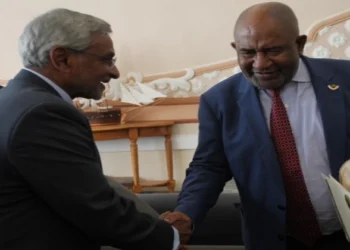 MEA Secretary (ER) Dammu Ravi with Comoros President Azali Assoumani (Source: ANI)