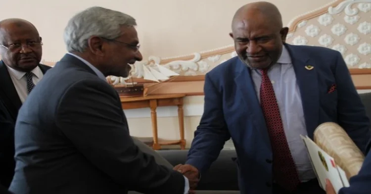 MEA Secretary (ER) Dammu Ravi with Comoros President Azali Assoumani (Source: ANI)