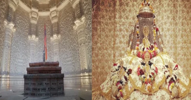Inside Ram Mandir marble sanctum sanctorum (Left), Ram Lalla (Right)