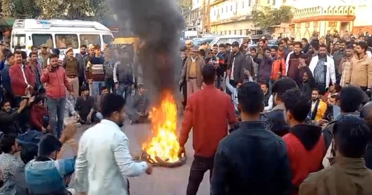 Karni Sena protests the death of their president Sukhdev Singh Gogamedi in Jaipur