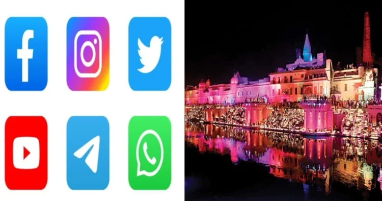 Social Media apps (Left), Ayodhya illuminated (Right)