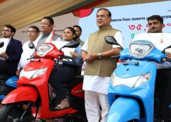 Assam CM Himanta Biswa Sarma presents scooters to meritorious students