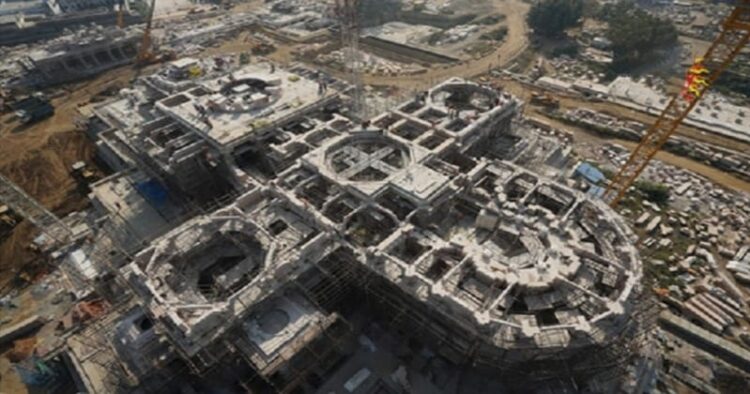 Aerial view of the under-construction Ram Mandir in Ayodhya